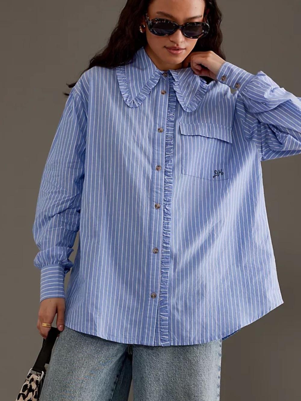 Damson Madder Kendall Ruffle Shirt Button-Up Collared top